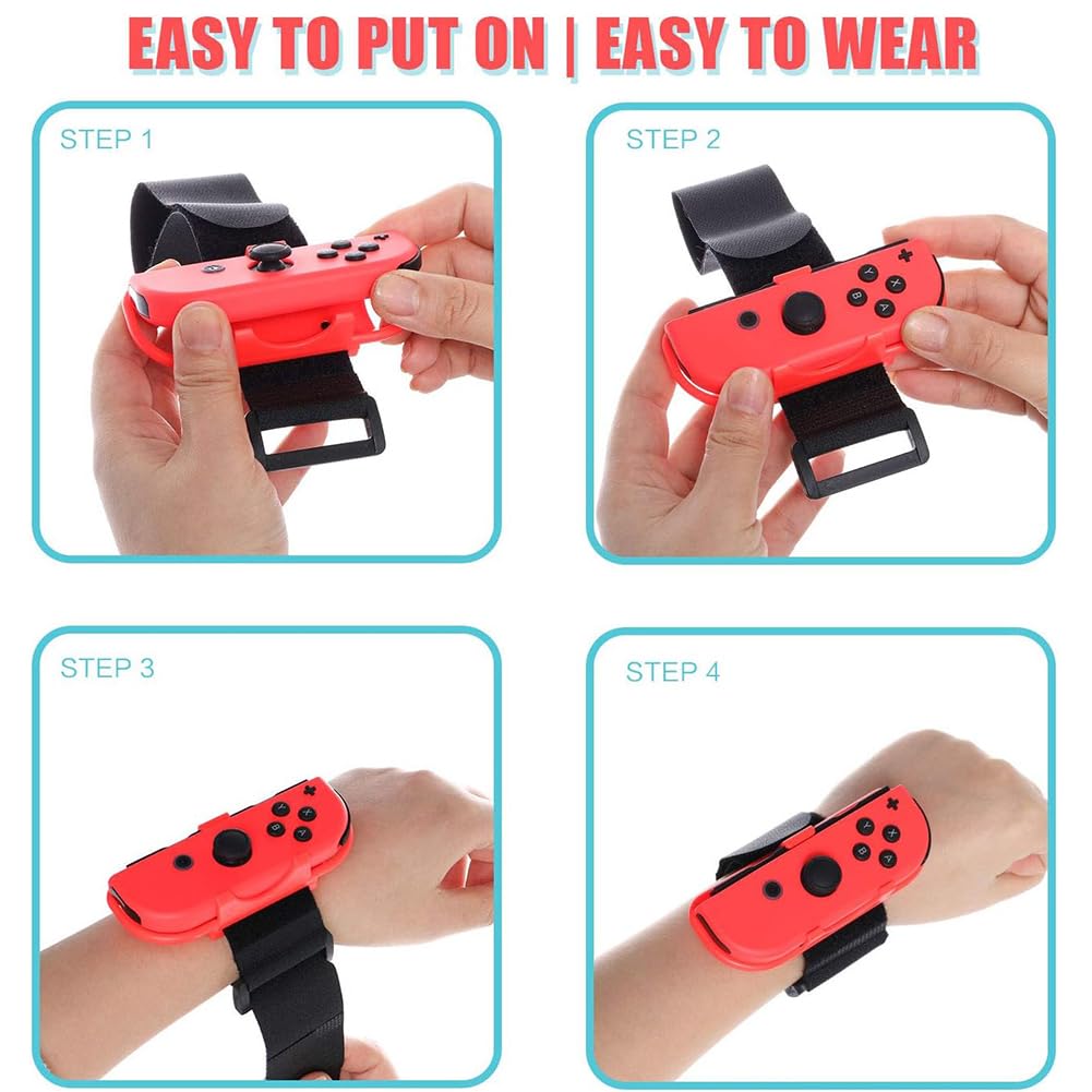 Pasek na nadgarstek do Switcha do Zumba Burn It Up Nintendo Switch Swith Model OLED Regulowany gumowy pasek 2 sztuki Just-Dance i Joy-Cons Czerwony/Niebieski