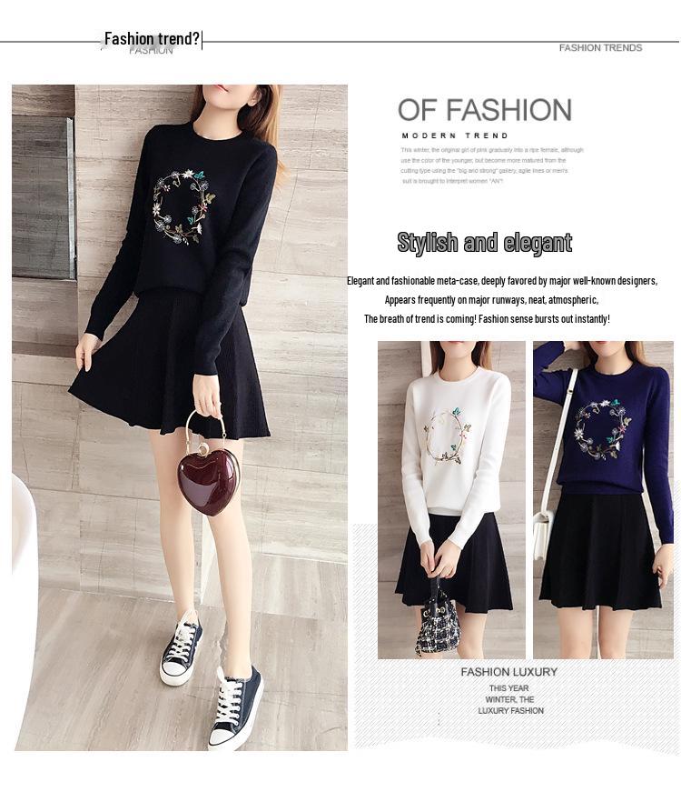 2023 Autumn Women's Embroidered Korean-Style Pullover Sweater - Long Sleeve Base Layer Knitwear