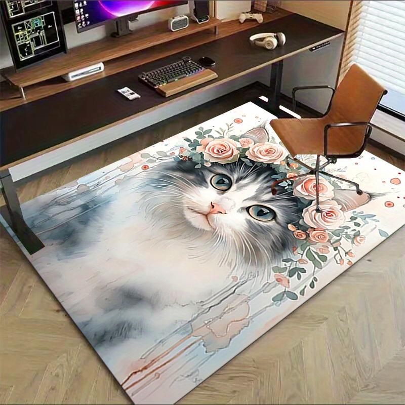 1pc Flower Crown Cat Themed Rug for Home Decor, Non-slip Office Carpet, Chair mat, Outdoor Mat, Christmas and Halloween gifts-0731023