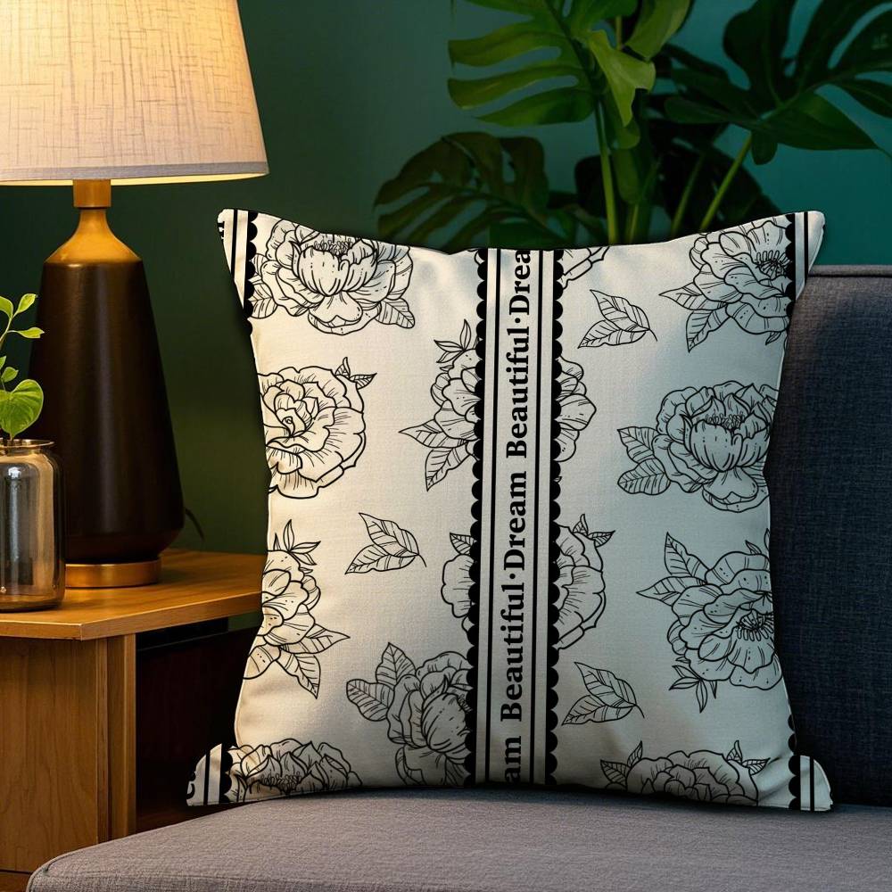 Beautiful Retro Flowers Pillow Case Plush Fabric Soft Double Sided Print Home Sofa High Quality Cushion Cover Throw