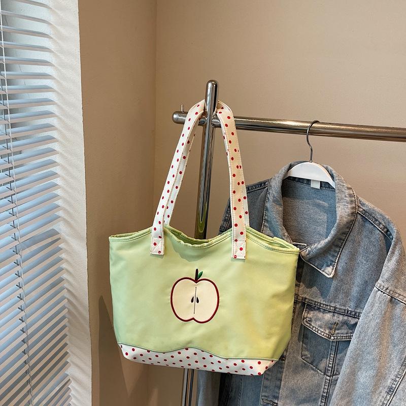 Cute Cartoon Apple Shoulder Bag Female Niche Design Casual Tote Bag Commuter Polka Dot Make-up Bag