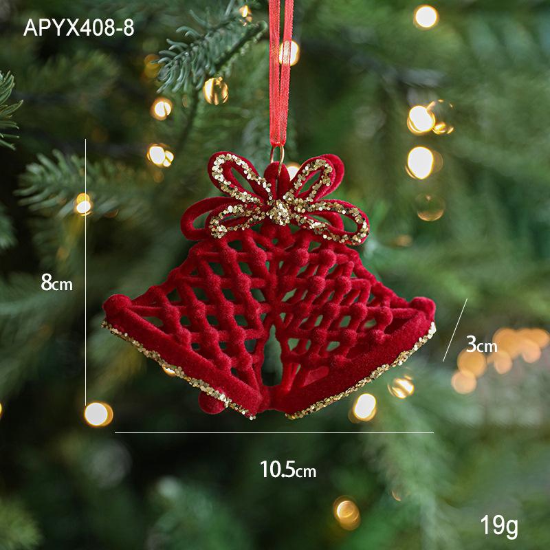 Red Flocking Christmas Bow Wreath Bell Christmas Tree Snowfall Elk Pendant Hanging Ornament Navidad  Noel Home Party Decor