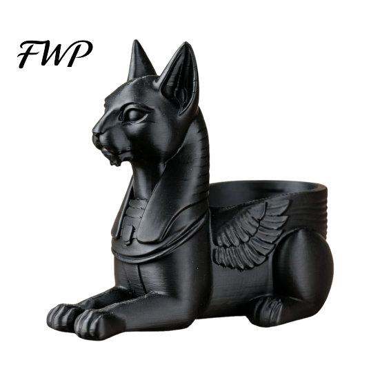 Egyptian God Bastet Statue Cat Statue, 3D Printed Figurine with Storage, Decorative Storage Box Mythical Creature Desk Organizer for Home Office,