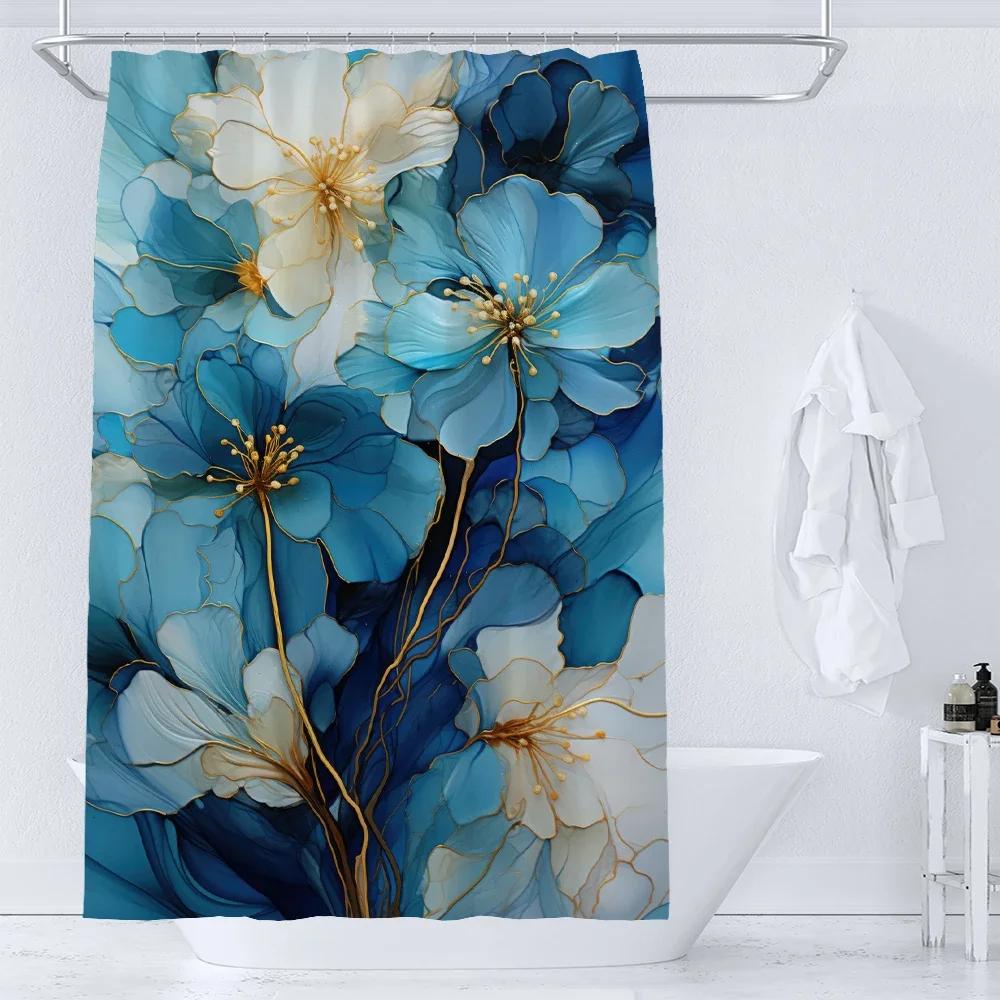 Art Watercolor Flowers Shower Curtain Print Modern Nordic Minimalist Polyster Fabric Home Decor Bathroom Curtains with Hooks