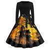 Women's Casual Fashion Round Neck Halloween Printed Vintage Dress