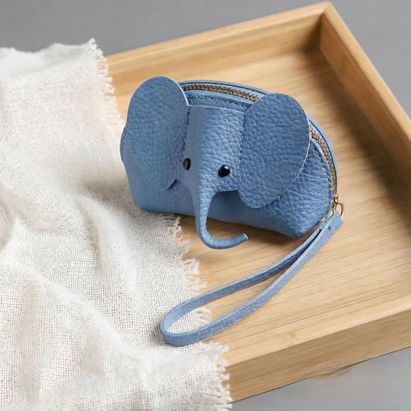 Multifunctional PU Leather Coin Purse Elephant Mini Bag Women Card Holder Key Ring Portable for Work Commute