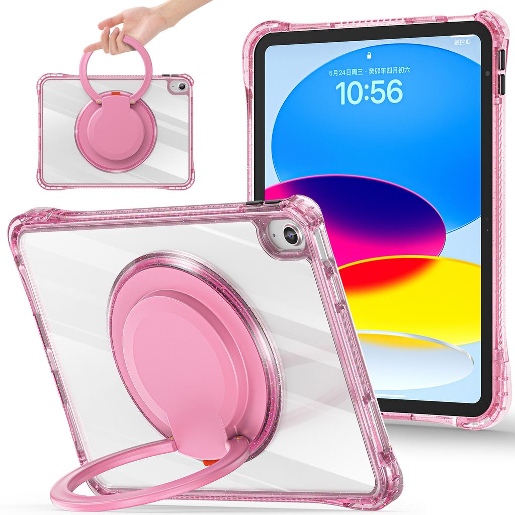 For iPad (2025)/10.9 (2022) Case Rotating Handle Grip TPU+PC Clear Tablet Cover