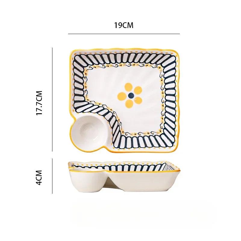 Dumpling Plate with Vinegar Dish Household Ceramic Plate Breakfast Compartment Plate High-Grade Dumpling