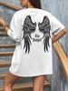Ladies Fashion Angel Wings Printed Casual Loose Short Sleeve Tshirt Round Neck Comfortable Tshirt