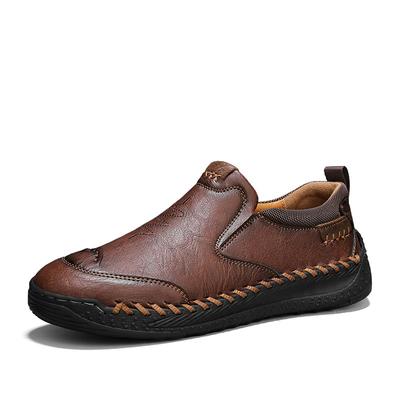 Men's Shoes Foreign Trade Large Size Hand-stitched Casual Shoes Soft Sole Wide Head Business Leather Shoes Men's One-pedal Doudou Shoes