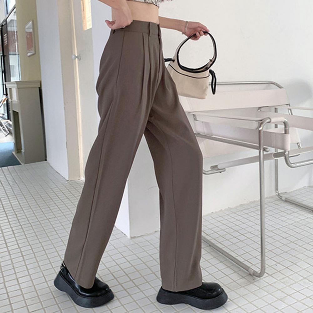 Loose Fit Suit Trousers Elegant Women's High Waist Wide Leg Suit Pants with Pockets Stylish Office Lady Trousers Solid Color