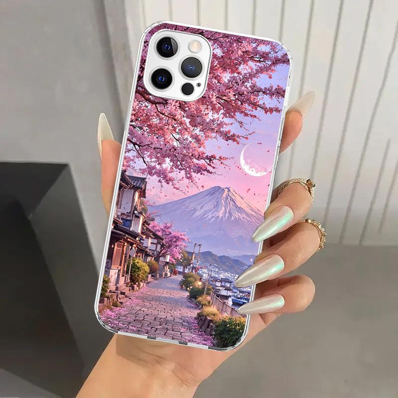 Japanese Cherry Mount Fuji Phone Case for Iphone 17 Air 16 15 Plus 14 13 Mini 12 11 Pro Max 16E 7 8 SE 2020 Soft Funda Print She