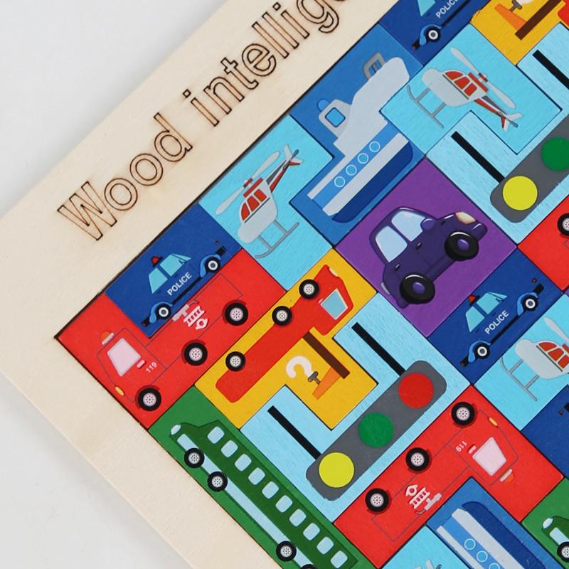 1PC Wooden Block Puzzle Versatile Animal Intelligence Block Puzzle Game Traffic 3D Puzzle Board Children's Education Puzzle Toys