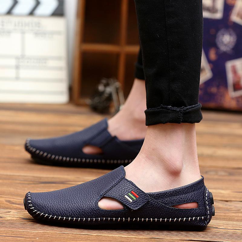 Mote Luksus Herresko Merke Kuskinn Fritidssko Håndlagde Lærsko Mokasiner Sommer Utstansede Sandaler Herre Baotou Halvtøfler