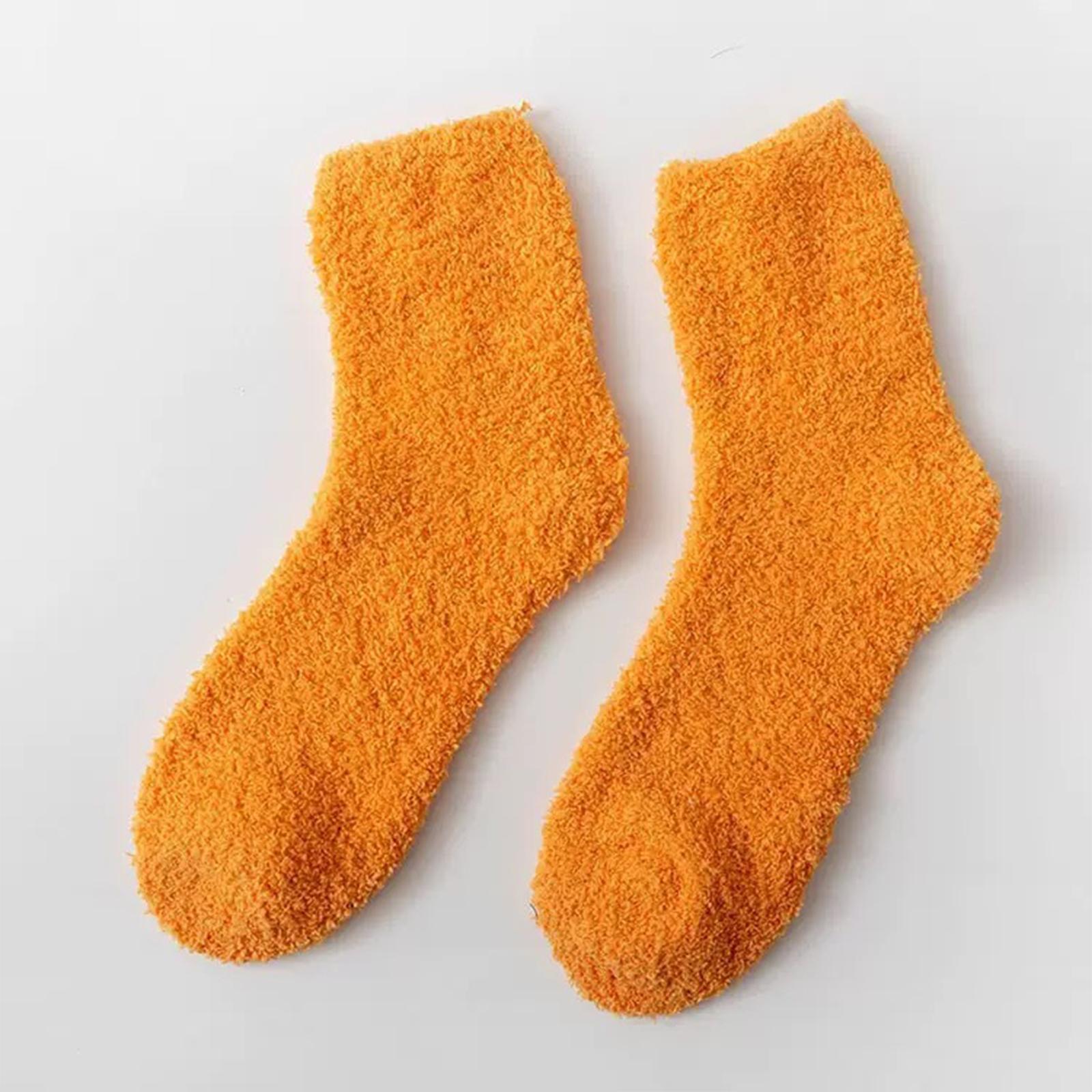 Damen Plüsch Warme Flauschige Socken Weich Flauschig Gemütlich Indoor Bodensocken Bequeme Mittelhohe Socken für Hauskleidung Wintergebrauch One Size orange