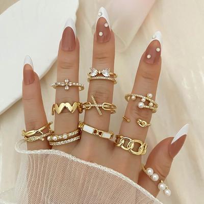 Anillos geométricos de Color dorado a la moda, anillo abierto brillante de circón, joyería llamativa para mujer