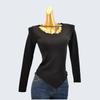 Pure Desire Western Style Asymmetrical Spring & Fall Cross Drill Chain Fungus Long Sleeve Silm Knitting Bottoming Shirt Design Blouse