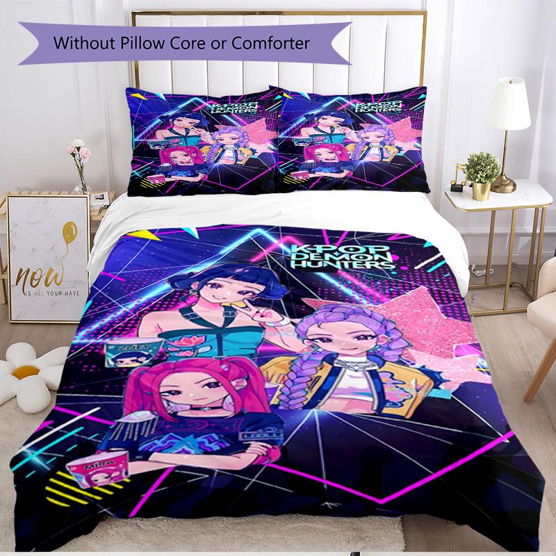 3pcs Duvet Cover Set (1*Duvet Cover + 2*Pillowcase, Without Core), KPop Demon Hunters Print Soft All‑Season Bedding Set, Home Bedroom Decor Gift