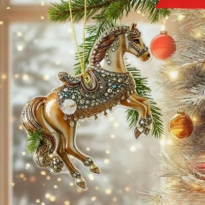 Running Horse Acrylic Decorative Pendant Holiday Christmas Tree 2026 New Year 2D Flat Xmas Pendant Ornament Party Supplies
