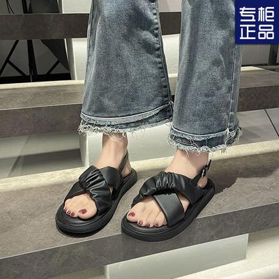 Soft-soled Sandals Women's Summer 2025 New Korean Version of Non-slip Casual Versatile Flat-bottomed Beach One-word Belt Roman Shoes