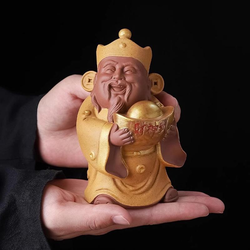 Ceramics God of Wealth Maitreya Buddha Yuanbao Sculptures and Figurines Home Living Room Office Table Decoration and Accessories