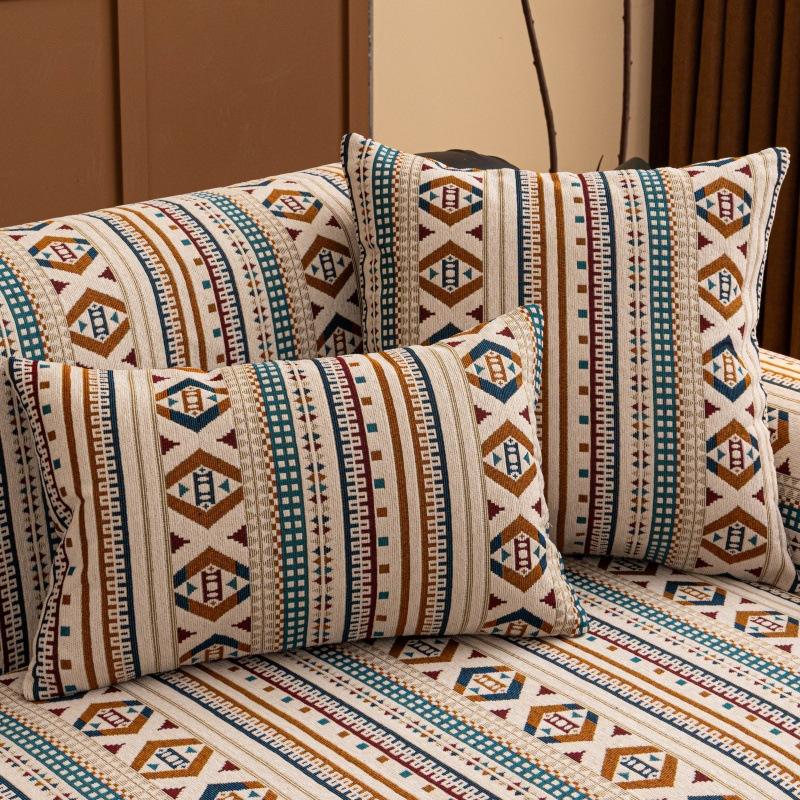 Bohemian-Style Chenille Sofa Cushion Non-Slip One-Piece Cover Cat-Scratch Resistant All-Season Living Room Sofa Protector