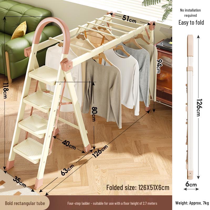 Multi-Functional Folding Indoor A-Frame Step Ladder with Handrail, Thickened Step Stool, Telescopic Design