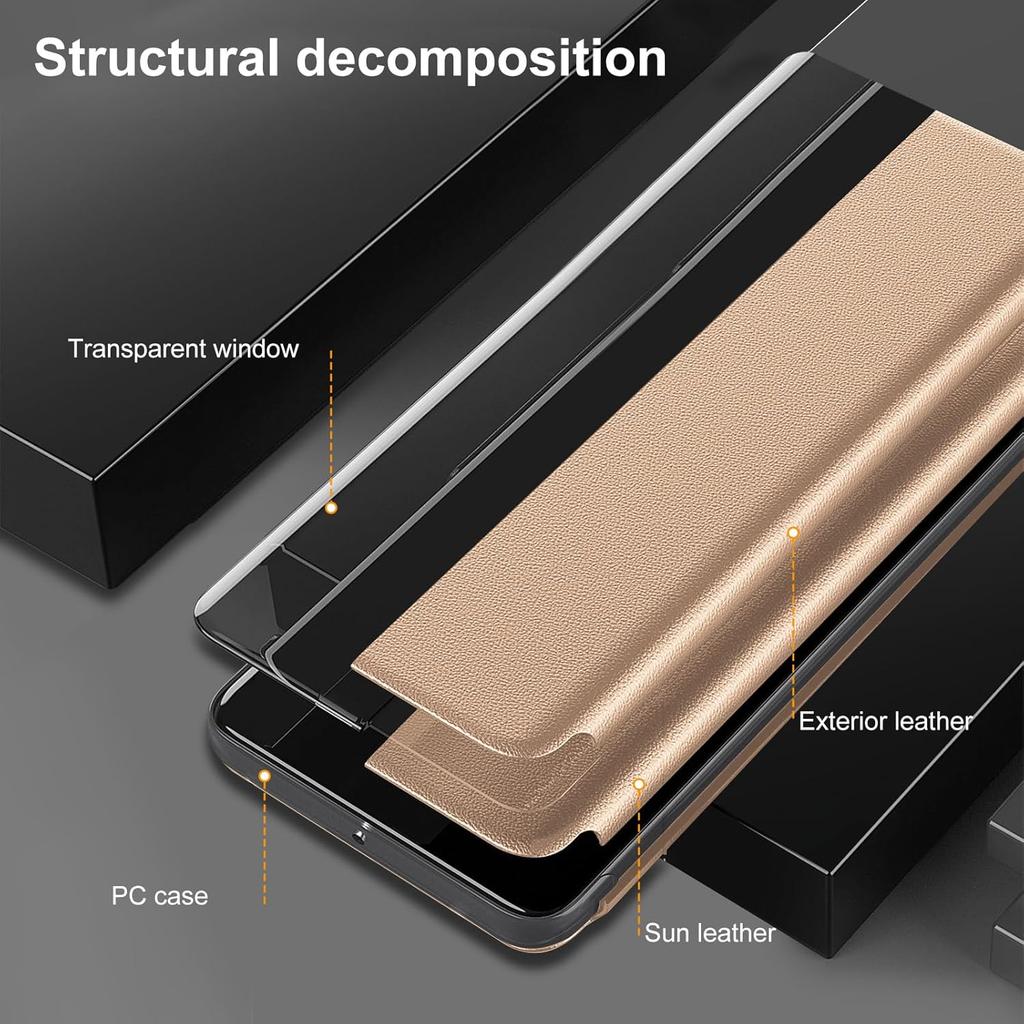 for Samsung Galaxy S23 Ultra Case Flip Leather Cover Clear S-View, for Samsung Galaxy S23 Ultra Phone Case Smart Window Hard Flip Shockproof