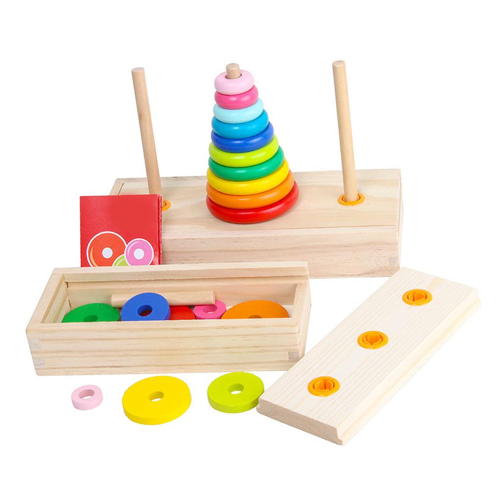 10 Rings Puzzle Game Wooden Tower rly Educational Logic Thinking Block Game Toy for Kids