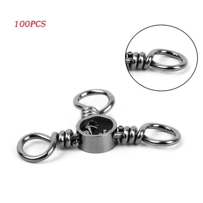 100pcs Swivels Fishing 3 Way Barrel Crossline Swivels Rolling Tackle Fishing