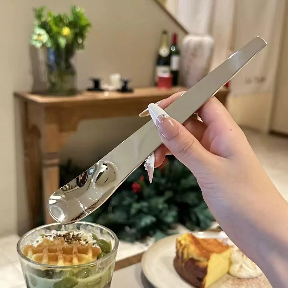 Stainless Steel Ice Cream Spoon Long Handle Yogurt Spoon Practical Dessert Spoon  For Household Use