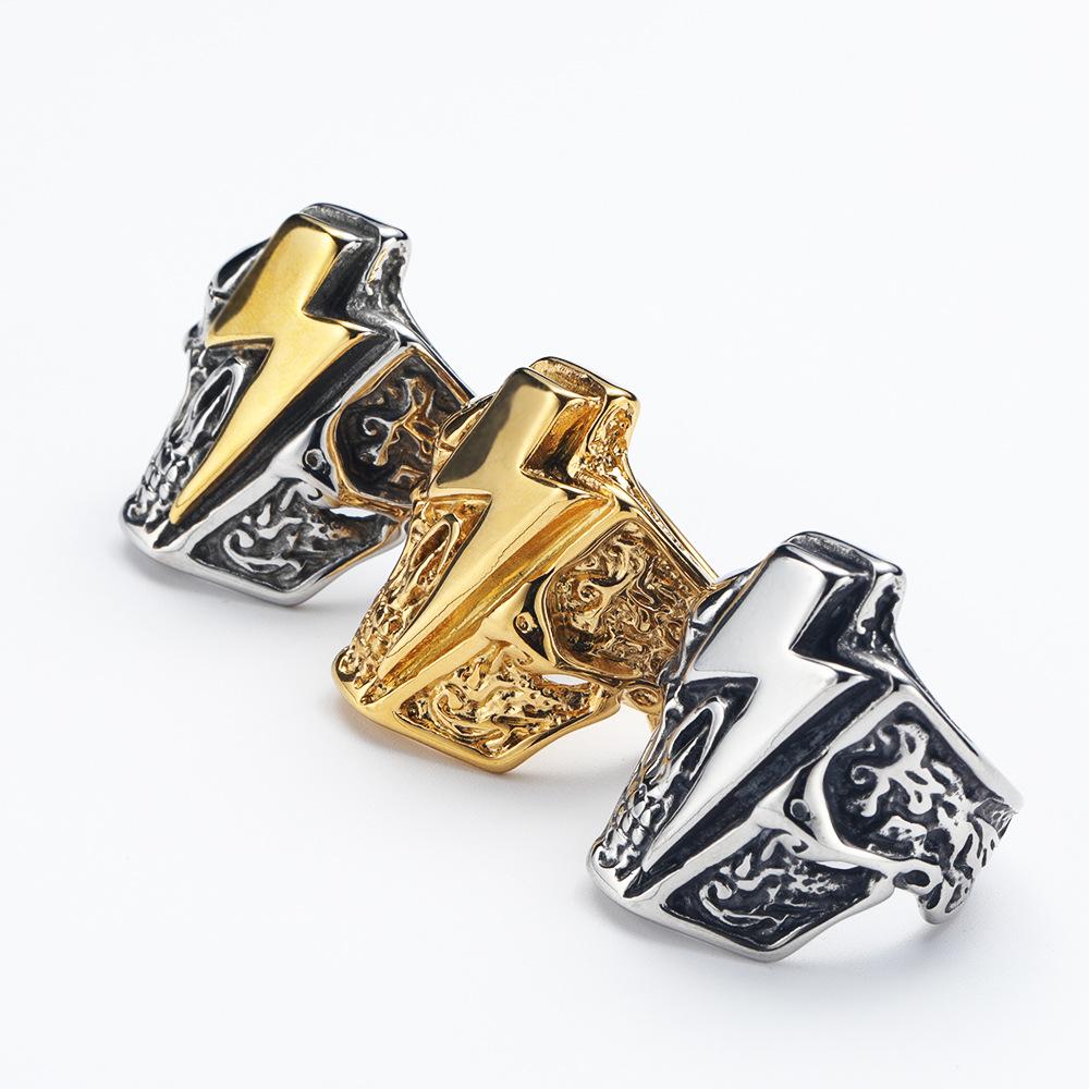 Cool 316L Stainless Steel Skull Ring Vintage Man's Gold Color Lightning Collection Classic Engagement Jewelry Boyfriend Gift