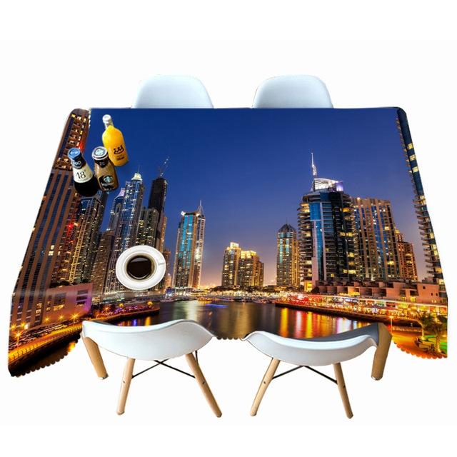 

Harbour City Nightscape Tablecloth Dustproof Thicken Cotton Rectangular Round Cloth For Wedding Picnic Party Decor 40 X 40CM