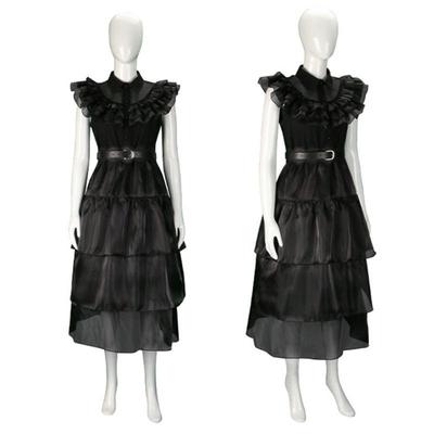 Addams Family Cosplay Dress, Wednesday Addams Black Gauze Dress, Addams Family Cosplay Costume
