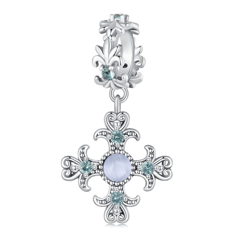 WOSTU 100% Real 925 Silver Cross Charm Zircon Bead Crosses Pendant Fit Original Bracelet DIY Necklace Religion Jewelry