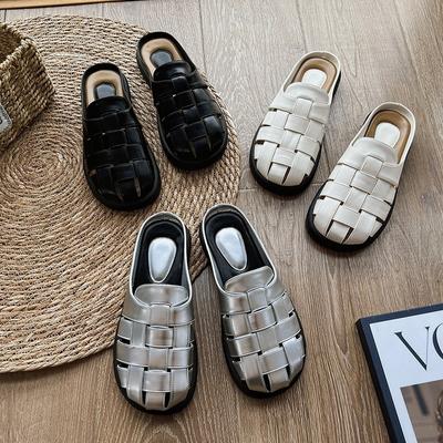 Braided Slippers Vintage Sandals Hollowed Out Breathable Flat Bottom Outer Women's Shoes