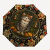 Cat Portrait, Floral FrameThemed Automatic Opening and Closing umbrella 8 Ribs, Suitable for Leisure and Going Out, Outdoor Accessory, Got