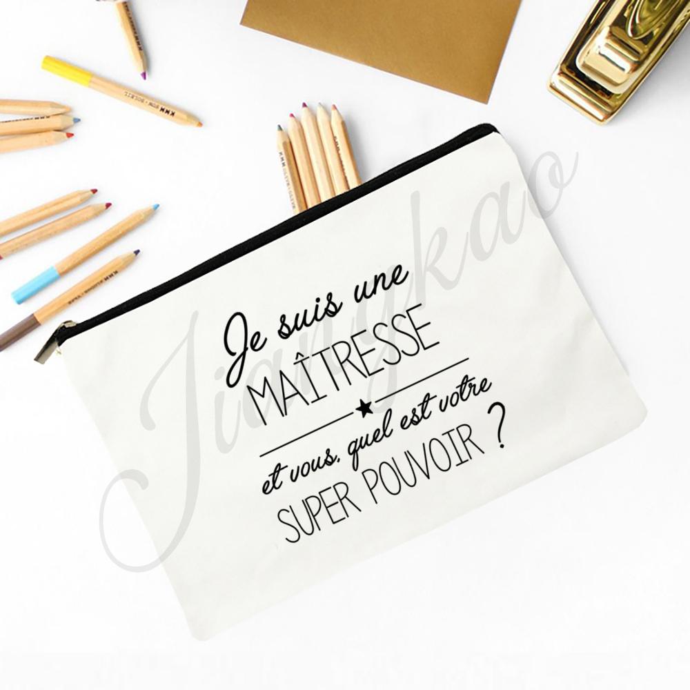 French Printed Makeup Bag Travel Neceser Travel Toiletry Organizer School Pencil Bags Graduate Gift for Maitresse Atsem Aesh Avs