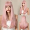 Perucas longas retas marrom escuro com franja loira perucas sintéticas naturais para mulheres menina cabelo resistente ao calor para uso diário cosplay