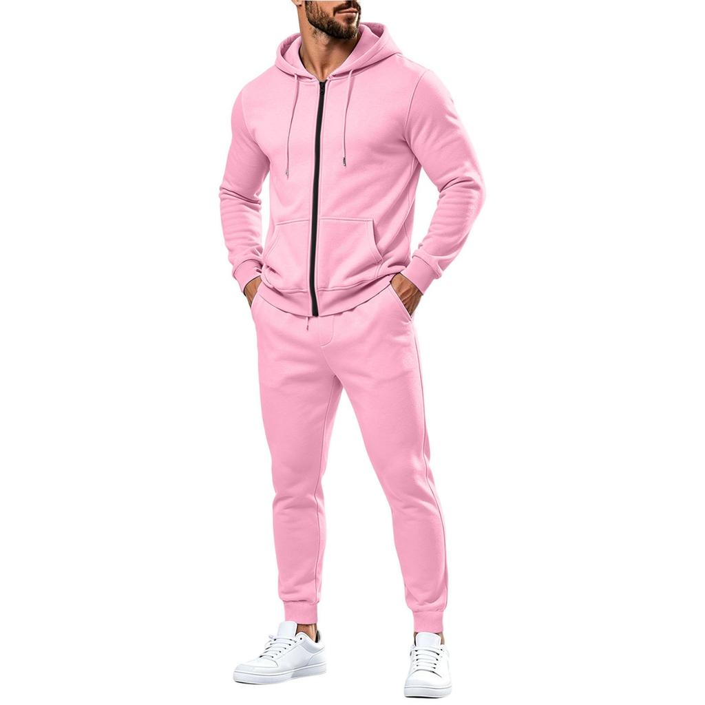 Herren Zip-Up Hoodie und Jogginghosen Set mit mehreren Taschen für Sportbekleidung