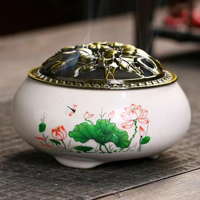 Celadon Ceramic Incense Burner for Home, Buddhist Supplies, Sandalwood Incense Path, Ice Crack Kiln Change Design.