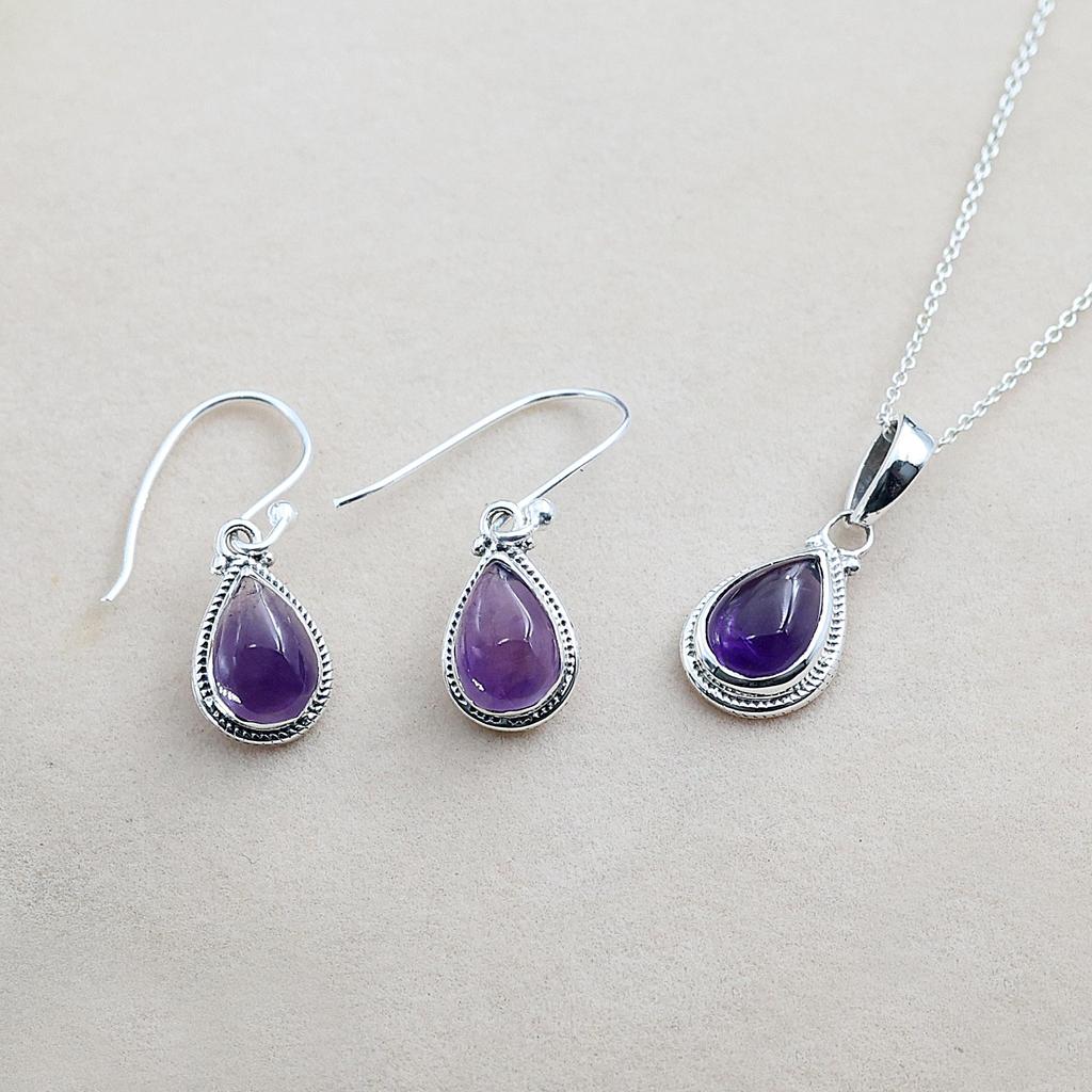 Sterling Silver Amethyst Jewelry Set, Women Jewelry, Gift For Her, February Birthstone Jewelry