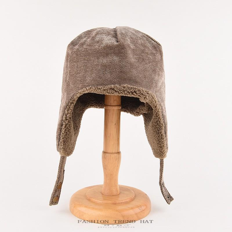 Warm Fleece-Lined Corduroy Beanie Hat Men Women Winter Outdoor Cycling Windproof Ear Protection Cap
