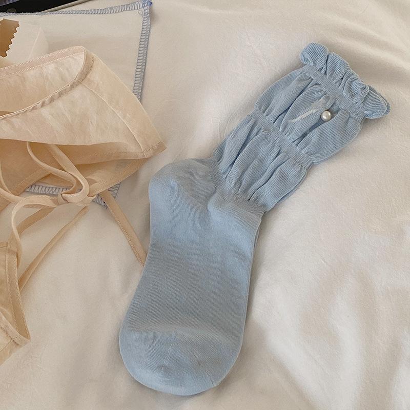 

Женские летние тонкие носки-трубы с вышивкой в виде сладкого пузырькового рта и бантика, без косточек 1 pair синий