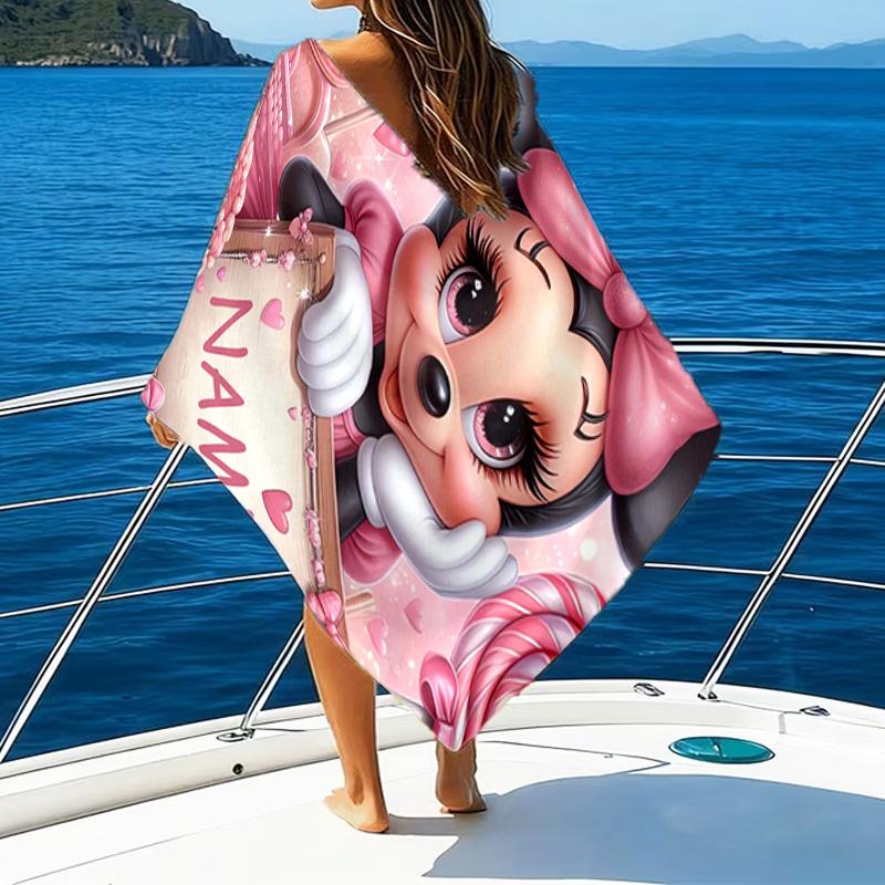1pc Minnie5 Beach Towel with Custom Name, Beach/Swimming/Bath/Picnic/Camping Towel, Suitable for Seaside Beaches