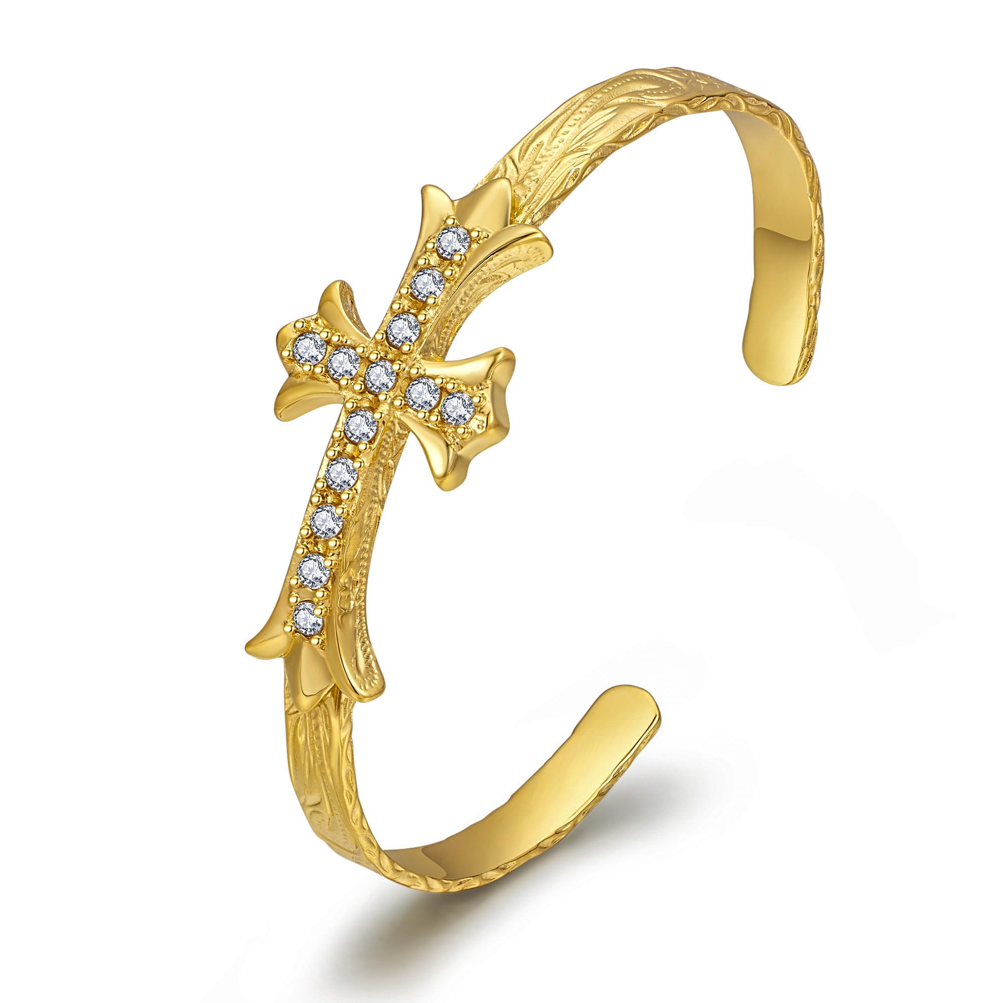 

316L Hawaiian Bangle Cross Zirconia Bracelet Bangle Surgical Stainless Steel Gold [Lucliss]