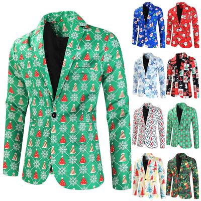 Jesienno-zimowy nowy męski garnitur casual Fashion Christmas Print Garnitur Męska kurtka