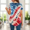 Women Plus Size Short Sleeve Asymmetric Hem Top Multi Point Star Sparkle Patriotic Print Blouse