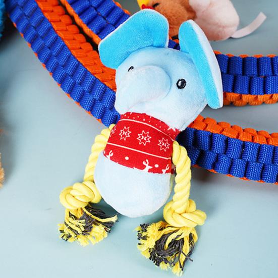 Stuffed Elephant Dog Toy with Rope Arm Squeaky Plush Animal Dog Chew Toy Interactive Tug-of-War Toy for Dogs Teeth Cleaning Puppy Teething
