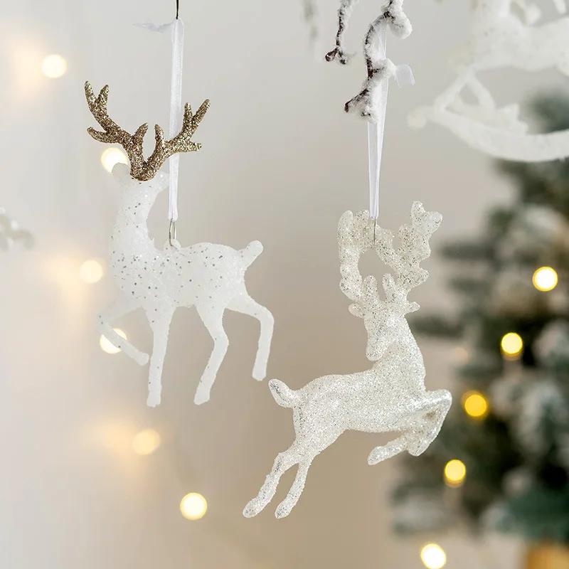 Christmas Tree Hanging Pendants Glitter White Deer Ornaments Xmas Elk  Christmas Decor for Home Kids Toy New